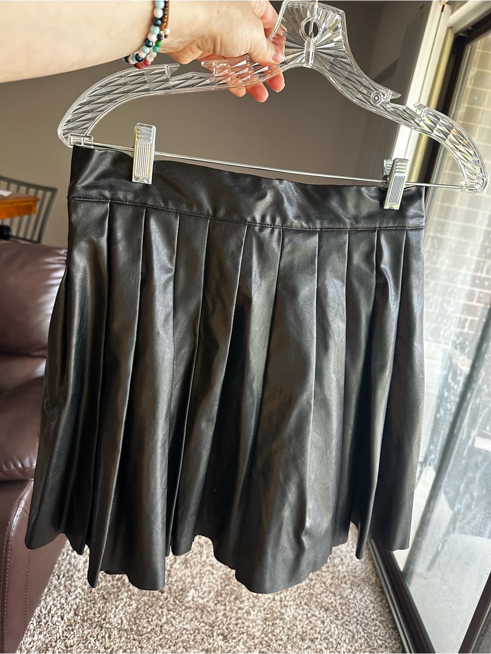 SHEIN Black Faux Leather Pleated Mini Skirt